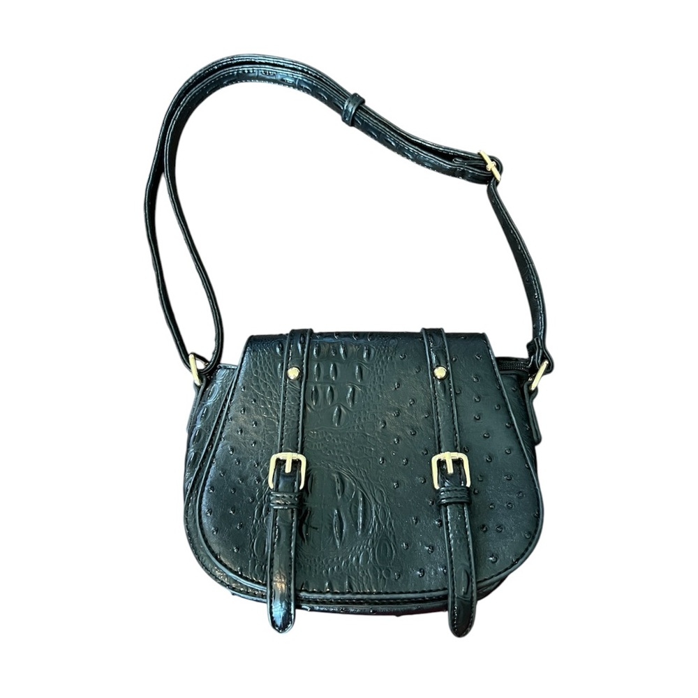 Elegant Black Leather Shoulder Bag with Gold Accents
